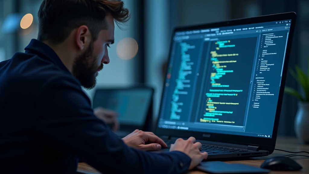 Cilvēks ar laptops skrien datus par skaitļošanas problēmām